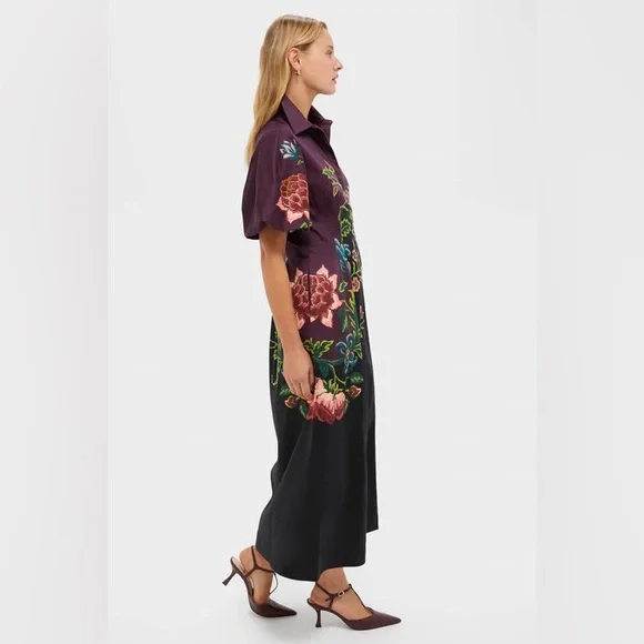 Tuckernuck Midnight Moonflower Delaney Dress Floral Purple Collared Midi Small - Picture 5 of 15